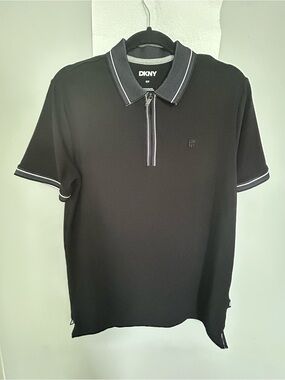 DKNYC Black Crewneck Zip Polo with Contrast Trim